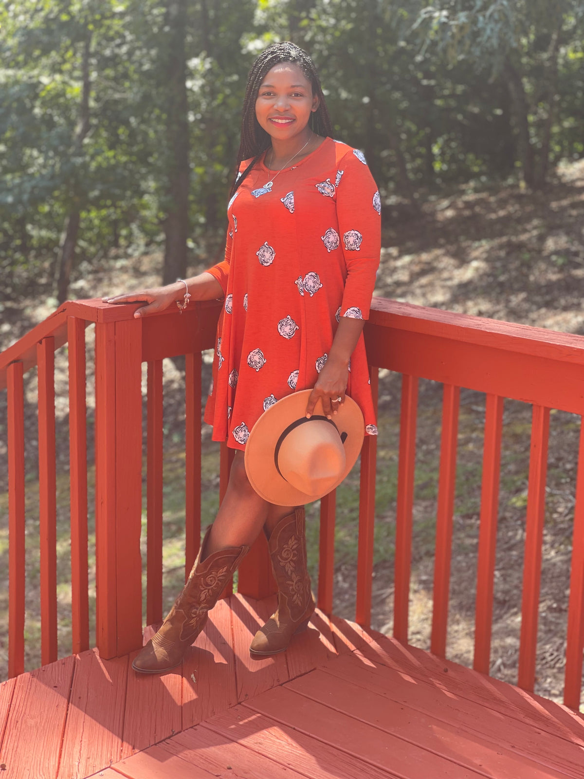 Orange dress with Blue Tigers